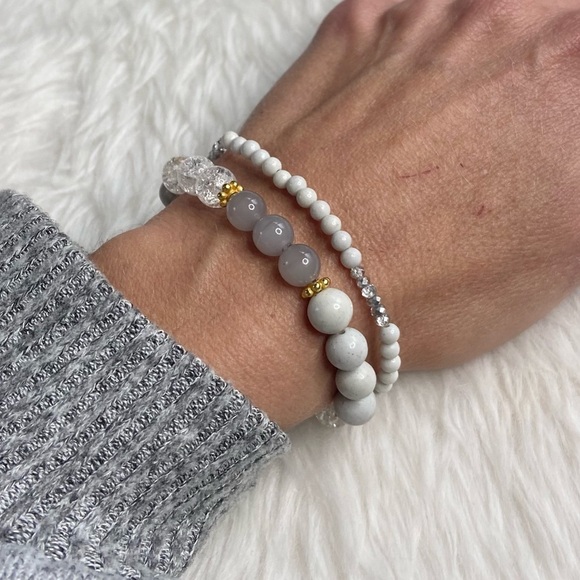 Genuine Feldspar and Crystal Bracelet Set - Picture 3 of 8